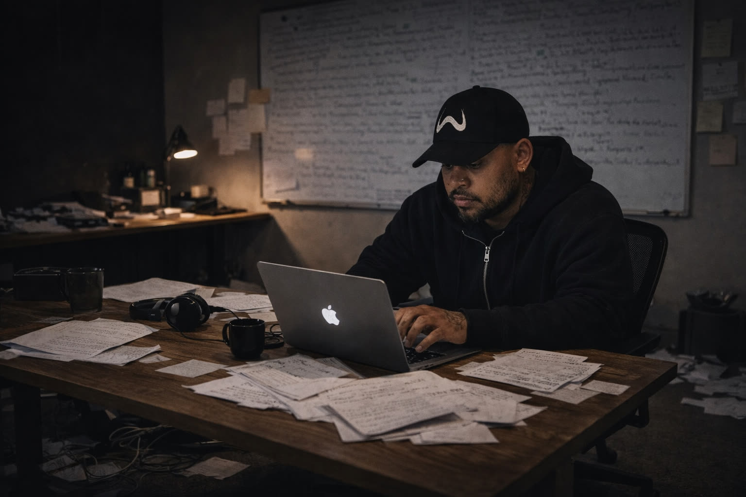 A business owner working late on a laptop